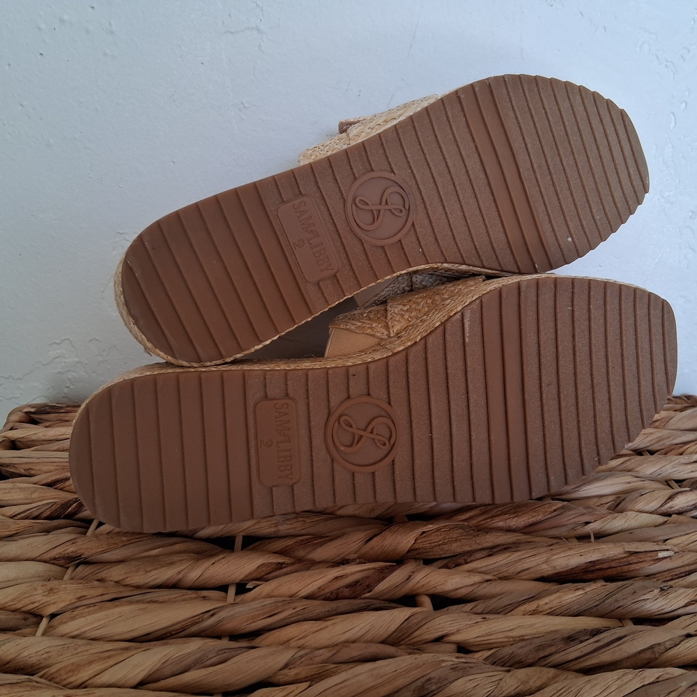 SAM AND LIBBY  Sz 9 Wedge Natural Raffia Slide Sandals - Beige - Picture 5 of 7